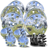 24" Polished Aluminum Wheels w/ Adapter Kit and Chrome Caps (Ford F350 350 DRW 1984-1997)